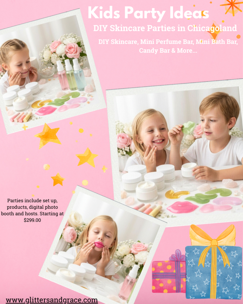 Kids party ideas, DIY skincare party for kids, DIY perfume bar for kids, mini perfume bar for kids, perfume bar for teens, DIY parties for kids, interactive mobile parties for kids, interactive mobile parties for teens, mobile parties in Chicago, perfume bar chicago, chicago perfume bar