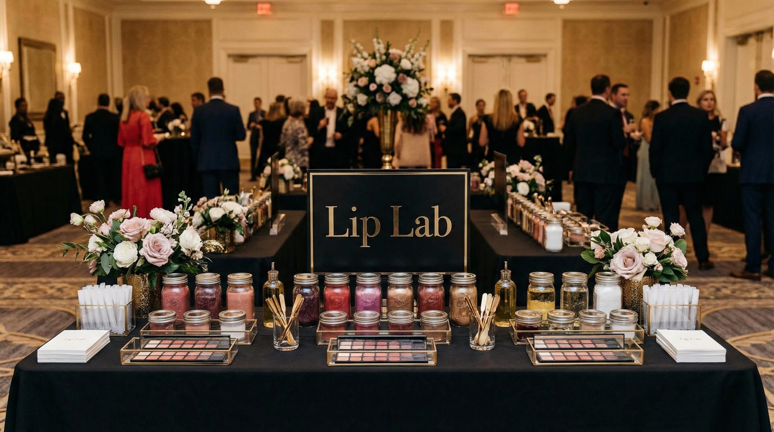 Black and gold Lip Lab station at a formal Chicago gala