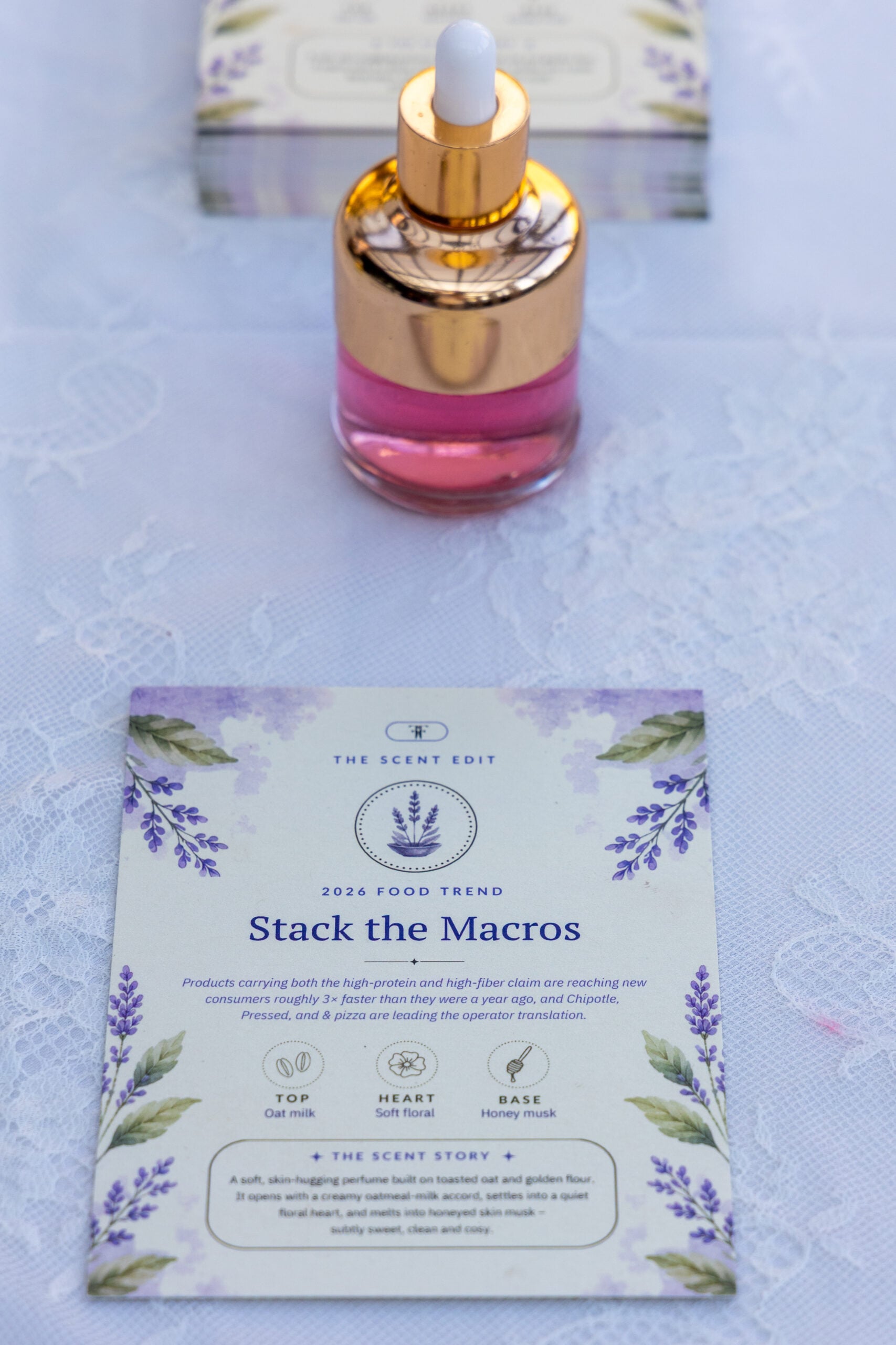 A finished custom eau de parfum bottled at a Glitters and Grace perfume bar, ready to take home