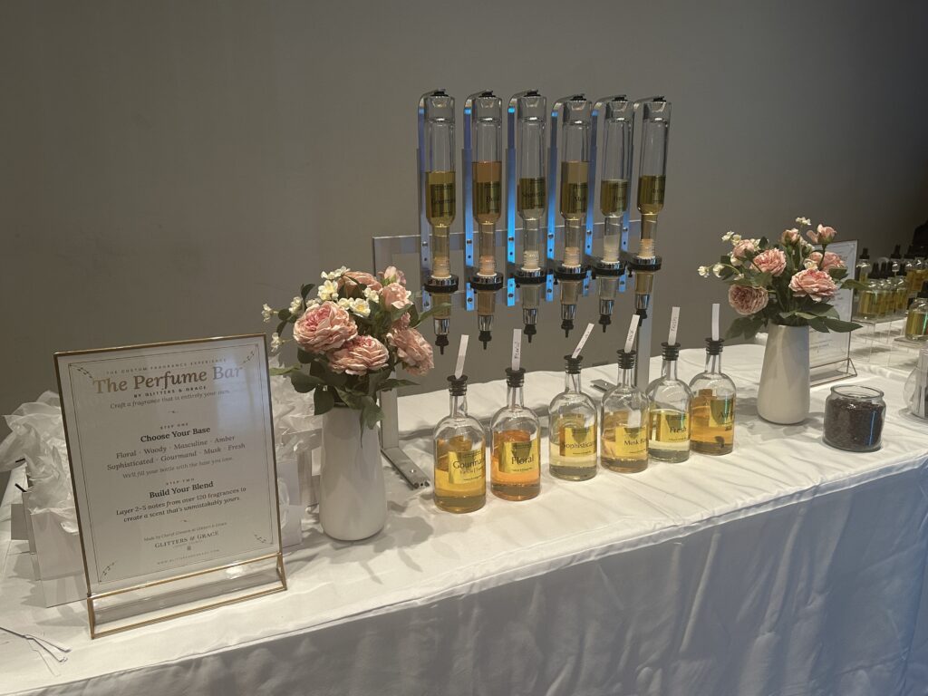 Perfume bar setup by Glitters & Grace