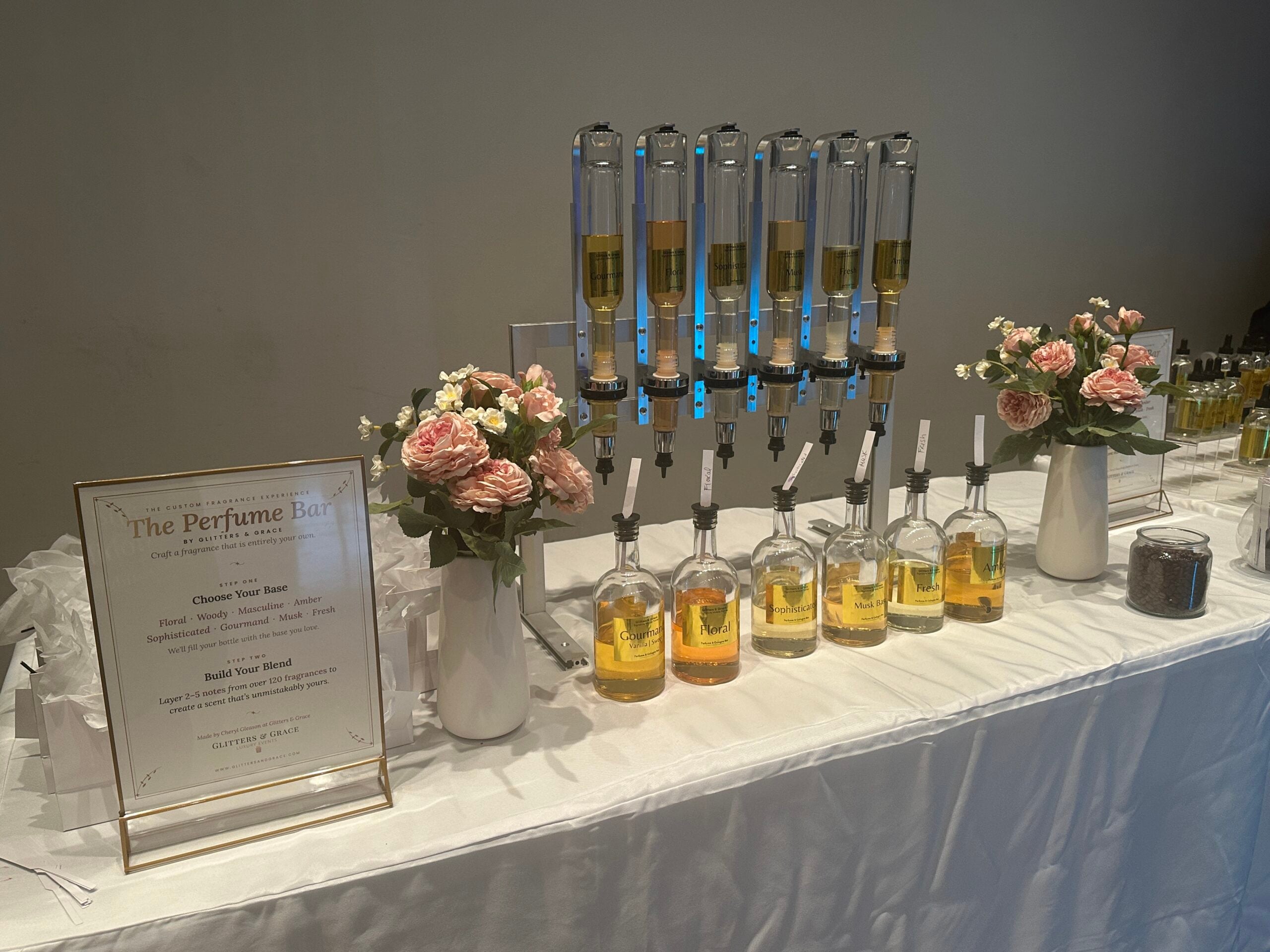 Perfume bar FAQ: notes, accords and blends laid out on the full blending bar