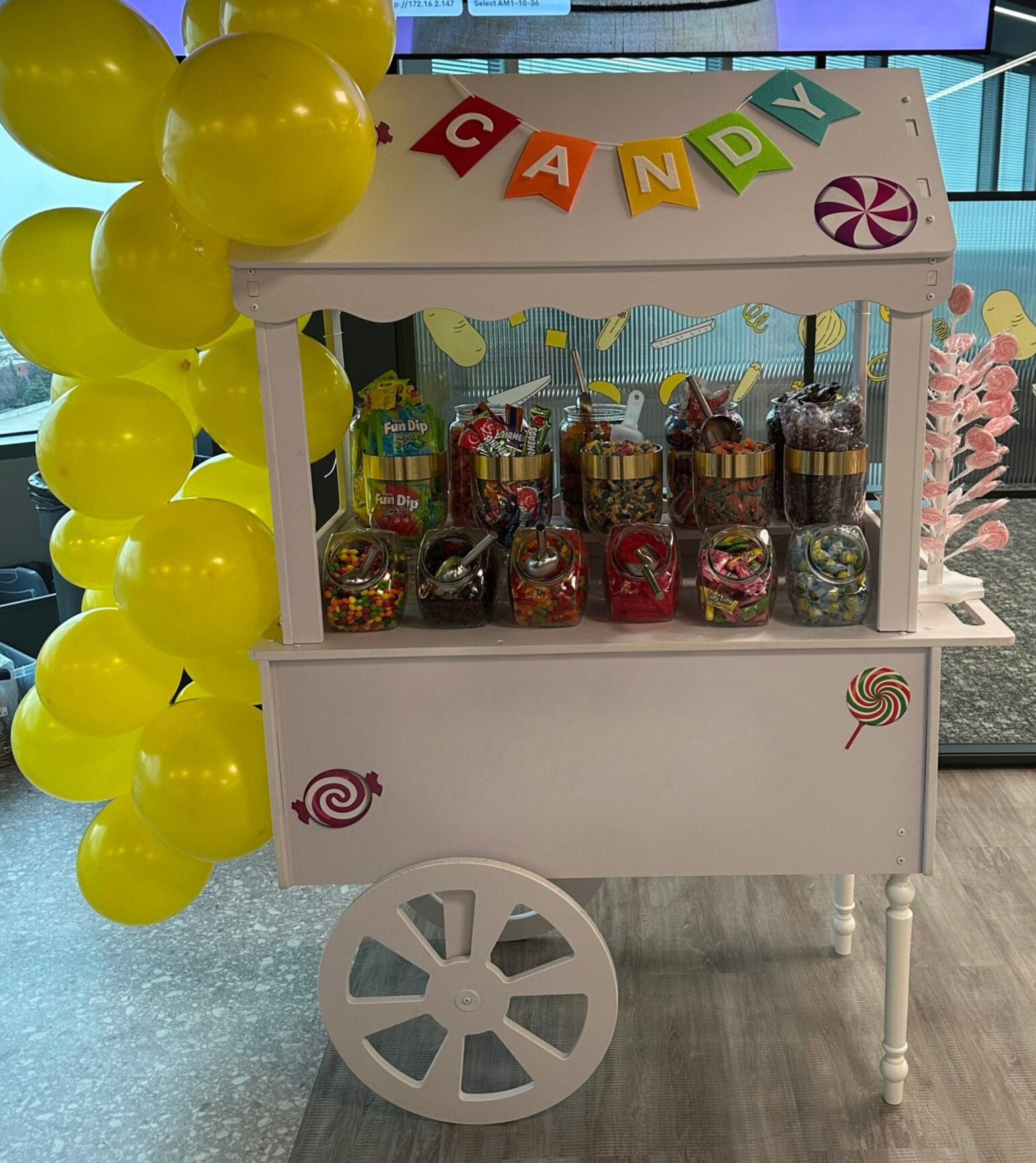 Styled candy bar with ten selections at a Chicagoland bat mitzvah