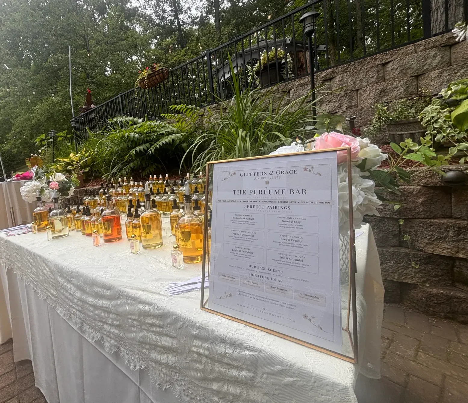 Guests at a backyard perfume bar