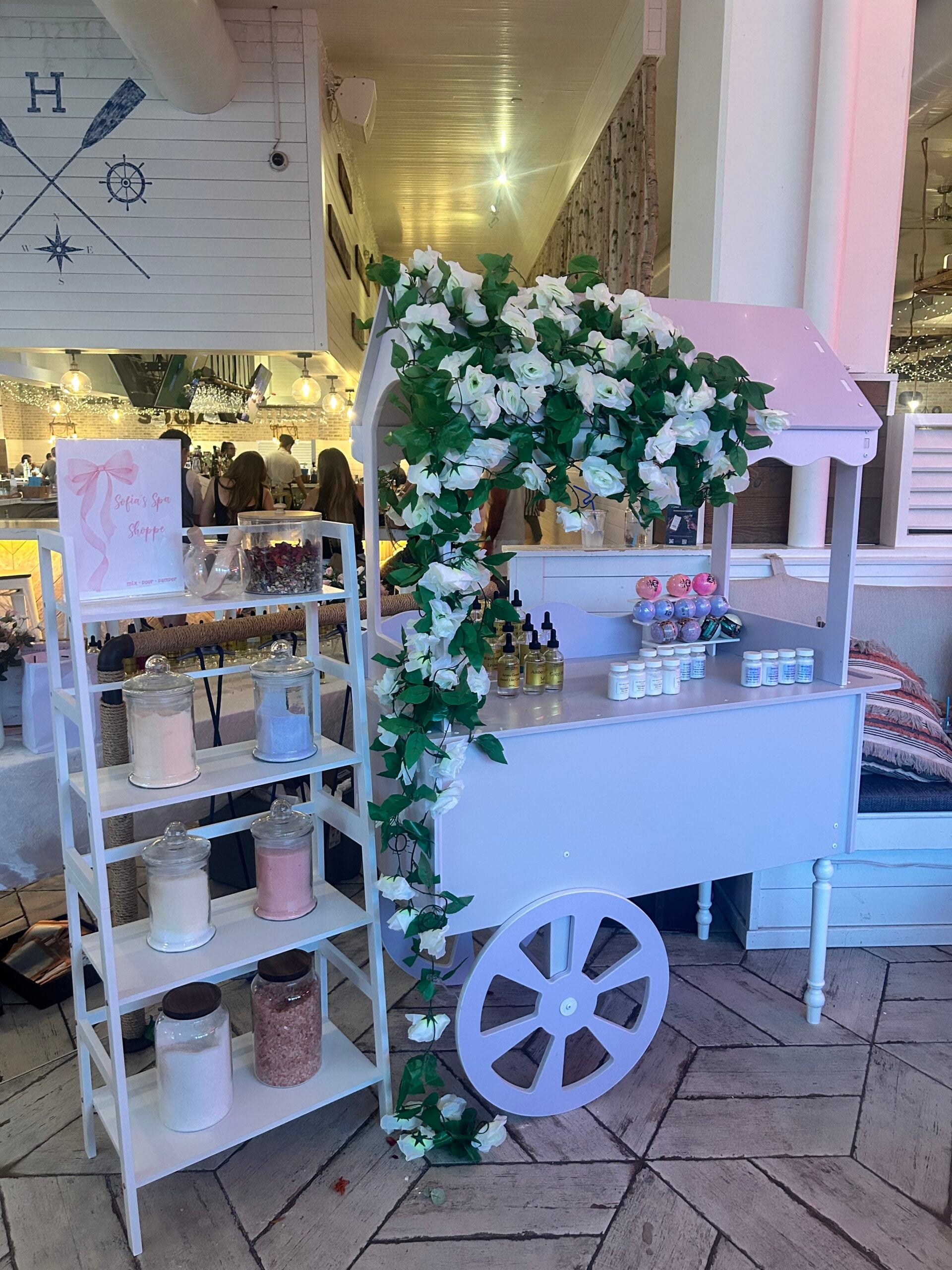 Bath bar station with salts and botanicals for a kids spa party