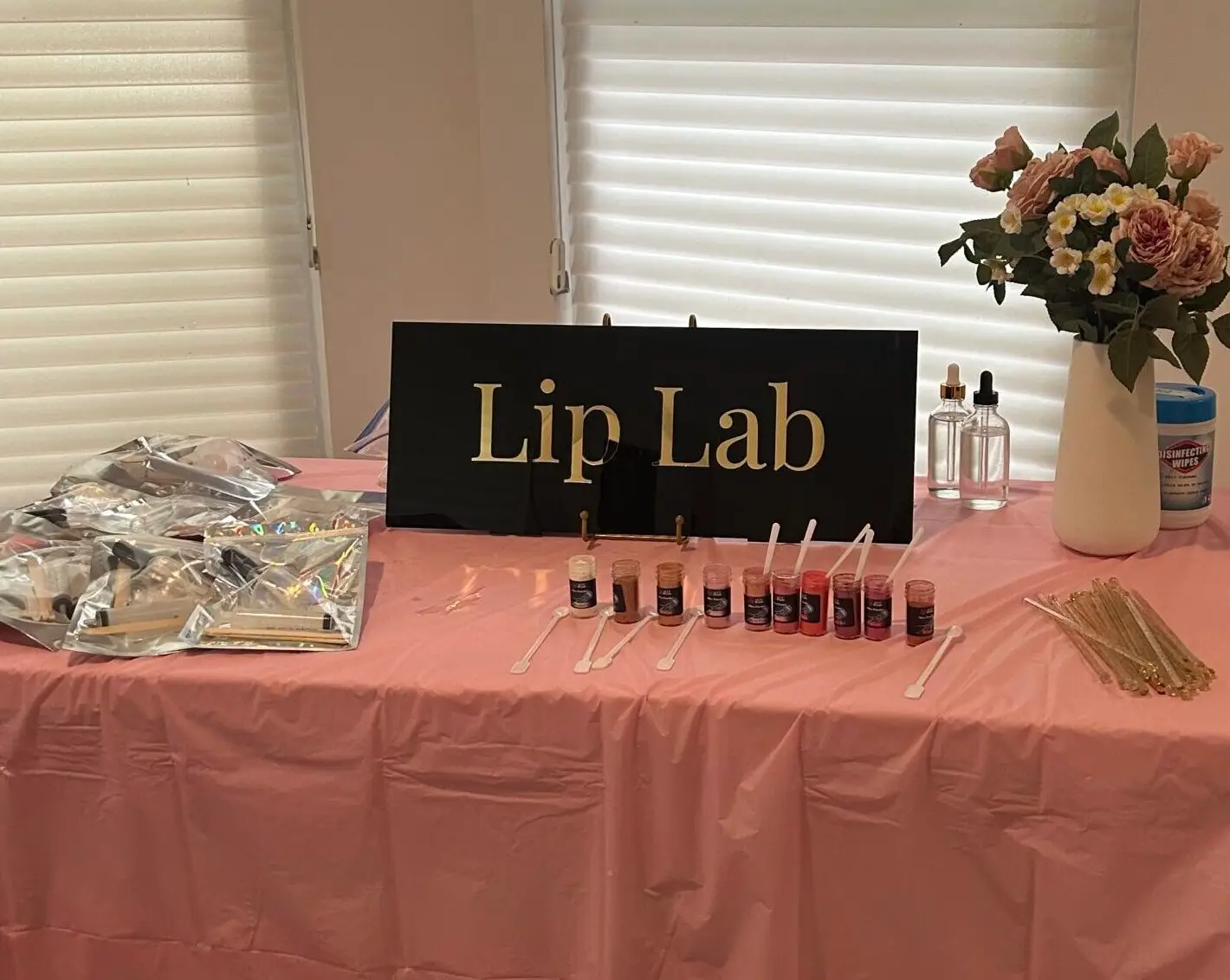Lip gloss colors laid out for guests