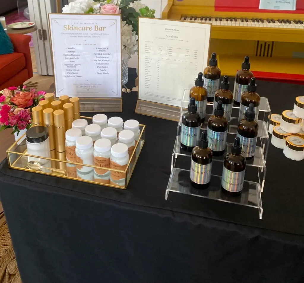 Skincare bar setup by Glitters & Grace