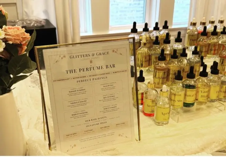 Glitters & Grace perfume bar set up for a private party