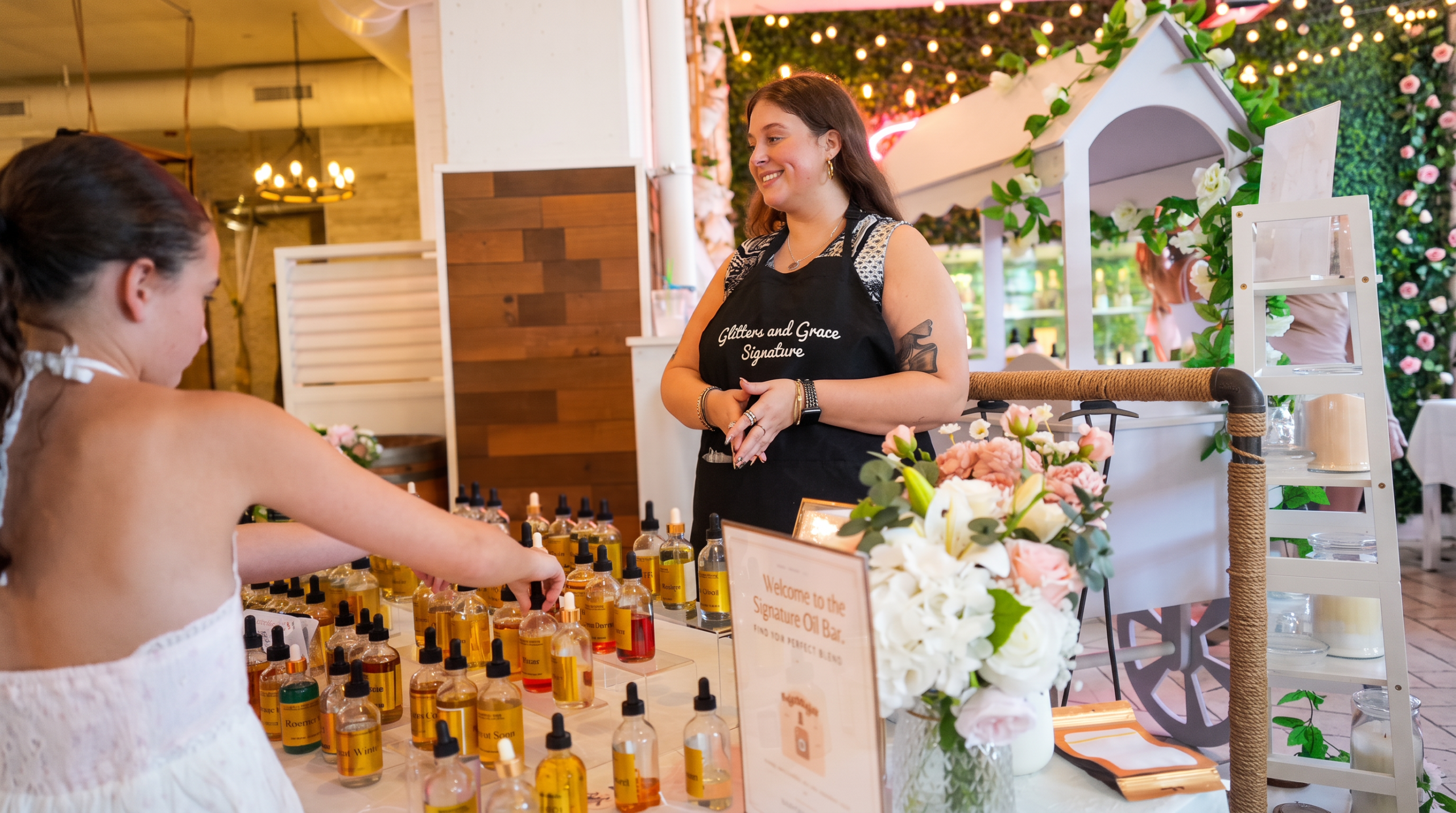 Custom perfume bar station set up at a bat mitzvah reception in Chicago