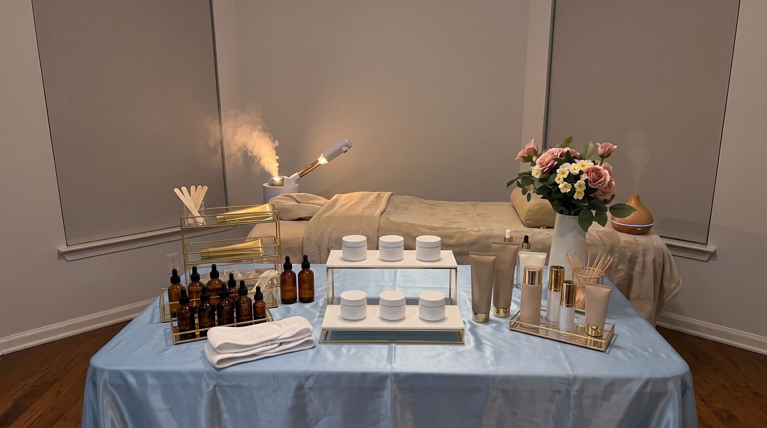 Licensed esthetician giving a mini facial at a kids spa party in Barrington